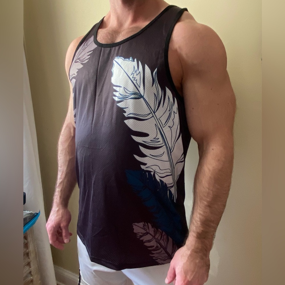Parke & Ronen Black and Blue Feather Tank Top